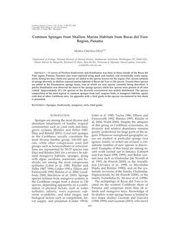 Common Sponges from Shallow Marine Habitats from Bocas Del Toro Region, Panama