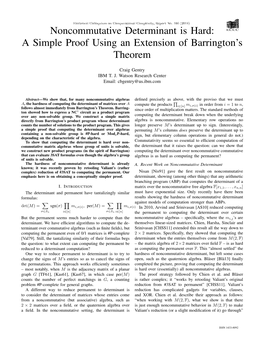 Noncommutative Determinant Is Hard: a Simple Proof Using an Extension of Barrington’S Theorem