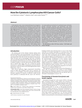 How Do Cytotoxic Lymphocytes Kill Cancer Cells? Luis Martínez-Lostao1,2, Alberto Anel1, and Julian Pardo2,3,4