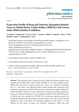 MDCK) Cells Grown Under Differentiation Conditions