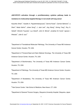 JAK1/STAT3 Activation Through a Proinflammatory Cytokine Pathway Leads to Resistance to Molecularly Targeted Therapy in Non-Small Cell Lung Cancer