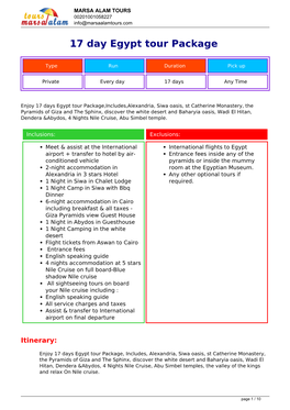 17 Day Egypt Tour Package
