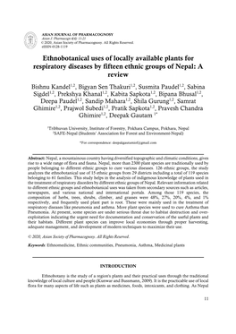 Ethnobotanical Uses of Locally Available Plants for Respiratory Diseases by Fifteen Ethnic Groups of Nepal: a Review