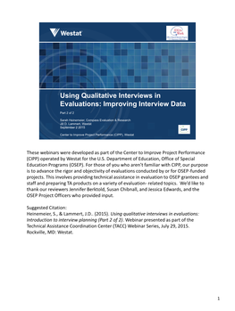 Using Qualitative Interviews in Evaluations: Improving Interview Data