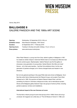 BALLGASSE 6 GALERIE PAKESCH and the 1980S ART SCENE
