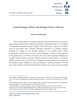 Grand Strategy, Culture, and Strategic Choice: a Review