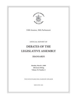 Debates of the Legislative Assembly