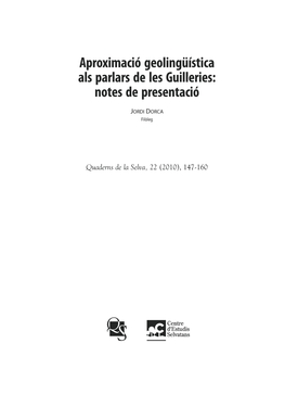 Aproximació Geolingüística Als Parlars De Les Guilleries: Notes De Presentació