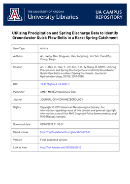 Utilizing Precipitation and Spring Discharge Data to Identify Groundwater Quick Flow Belts in a Karst Spring Catchment