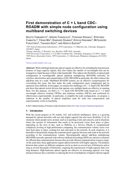 First Demonstration of C + L Band CDC- ROADM with Simple Node Configuration Using Multiband Switching Devices