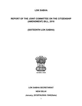Report of the Joint Committee on the Citizenship (Amendment) Bill, 2016