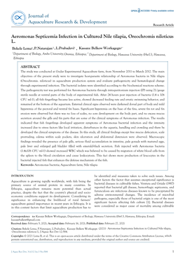 Aeromonas Septicemia Infection in Cultured Nile Tilapia, Oreochromis Niloticus L. J Aquac Res Dev 12:584