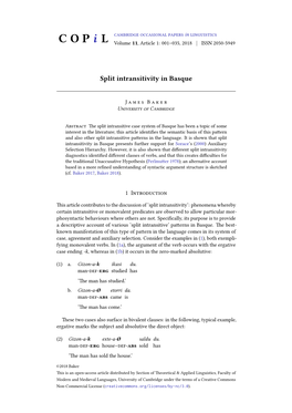 Split Intransitivity in Basque