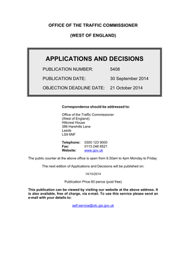 Applications and Decisions 30 September 2014