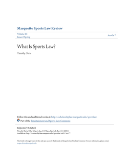 What Is Sports Law? Timothy Davis