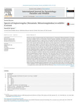 Species of Angiostrongylus (Nematoda: Metastrongyloidea) in Wildlife: a Review David M