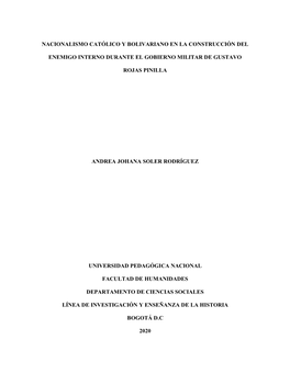 Nacionalismo Católico Y Bolivariano En La Construcción Del