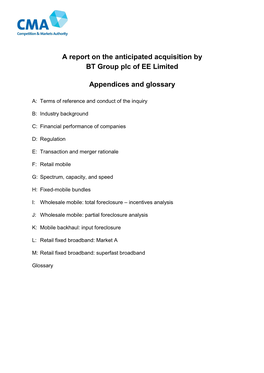 A Report on the Anticipated Acquisition by BT Group Plc of EE Limited