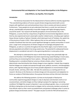 Environmental Risk and Adaptation in Two Coastal Municipalities in the Philippines