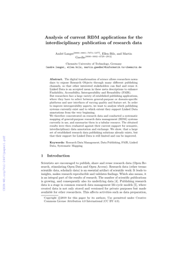Analysis of Current RDM Applications for the Interdisciplinary Publication of Research Data