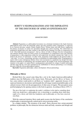Rorty's Neopragmatism and the Imperative of The