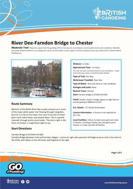 River Dee-Farndon Bridge to Chester Moderate Trail: Please Be Aware That the Grading of This Trail Was Set According to Normal Water Levels and Conditions