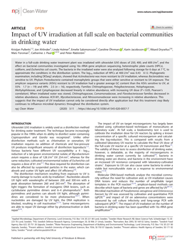 Impact of UV Irradiation at Full Scale on Bacterial Communities in Drinking Water