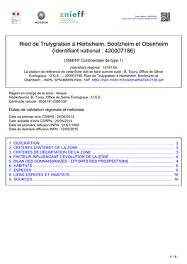 Ried De Trulygraben À Herbsheim, Boofzheim Et Obenheim (Identifiant National : 420007186)