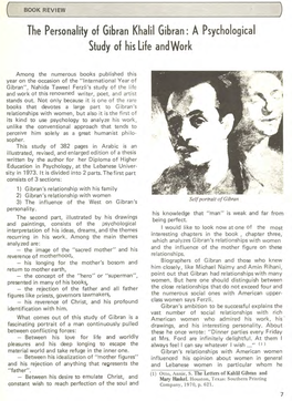 The Personality of Gibran Khalil Gibran: a Psychological Study of His Life and Work