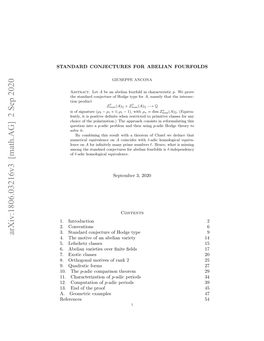 Arxiv:1806.03216V3 [Math.AG] 2 Sep 2020 TNADCNETRSFRAEINFOURFOLDS ABELIAN for CONJECTURES STANDARD .Goercexamples References Geometric Proof the of A