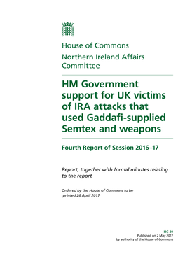 HM Government Support for UK Victims of IRA Attacks That Used Gaddafi-Supplied Semtex and Weapons