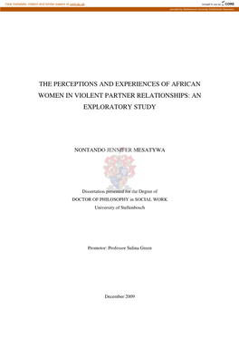 The Perceptions and Experiences of African Women in Violent Partner Relationships: an Exploratory Study