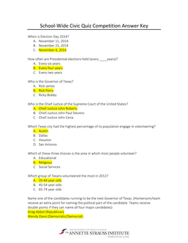 School-Wide Civic Quiz Competition Answer