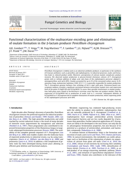 Functional Characterization of the Oxaloacetase Encoding Gene and Elimination of Oxalate Formation in the B-Lactam Producer Penicillium Chrysogenum