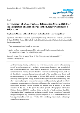 GIS) for the Integration of Solar Energy in the Energy Planning of a Wide Area