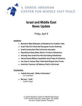 Israel and Middle East News Update