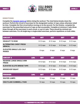 DIRECTIONS Complete the Dynamic Warm-Up Before Doing the Workout
