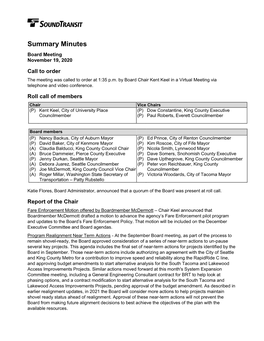 Summary Minutes Board Meeting November 19, 2020