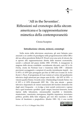 'All in the Seventies'. Riflessioni Sul Cronotopo Della Sitcom Americana E