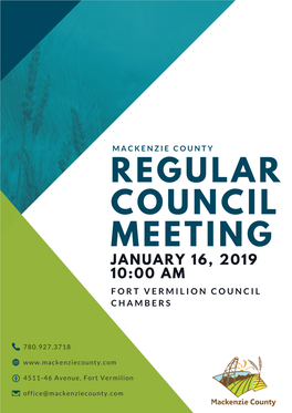 Regular Council Meeting January 16, 2019 10:00 Am Fort Vermilion Council Chambers