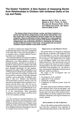 The Goslon Yardstick: a New System of Assessing Dental