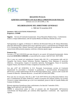 REGIONE PUGLIA AZIENDA SANITARIA LOCALE DELLA PROVINCIA DI FOGGIA (Istituita Con L.R