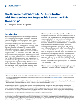 The Ornamental Fish Trade: an Introduction with Perspectives for Responsible Aquarium Fish Ownership1 E