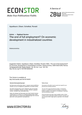 The End of Full Employment? on Economic Development in Industrialized Countries