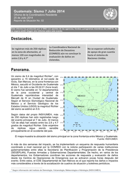 Guatemala: Sismo 7 Julio 2014 Oficina De La Coordinadora Residente 25 De Julio 2014 Reporte De Situación No