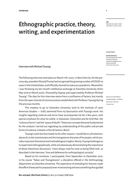 Ethnographic Practice, Theory, Writing, and Experimentation