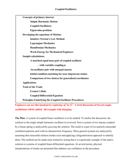 Simple Harmonic Motion Coupled Oscillators Eigenvalue Problem