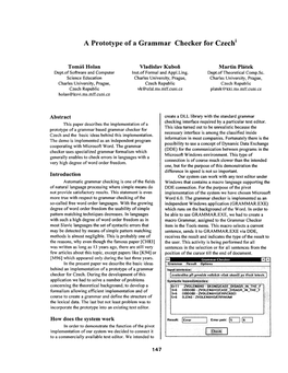 A Prototype of a Grammar Checker for Czech I