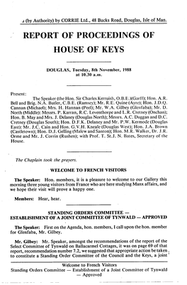 Report of Proceedings of House of Keys