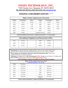 TOXIN TECHNOLOGY, INC. 7165 Curtiss Ave